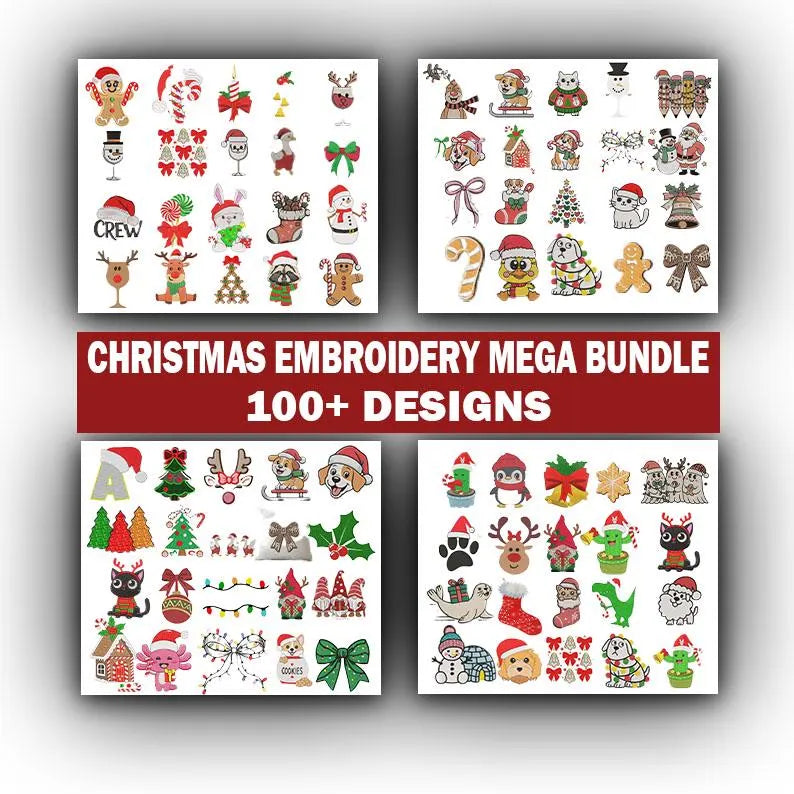 Ensemble de motifs de broderie de Noël pour enfants : sapin, flocon de neige, renne, bonbons, café, bonhomme de neige.